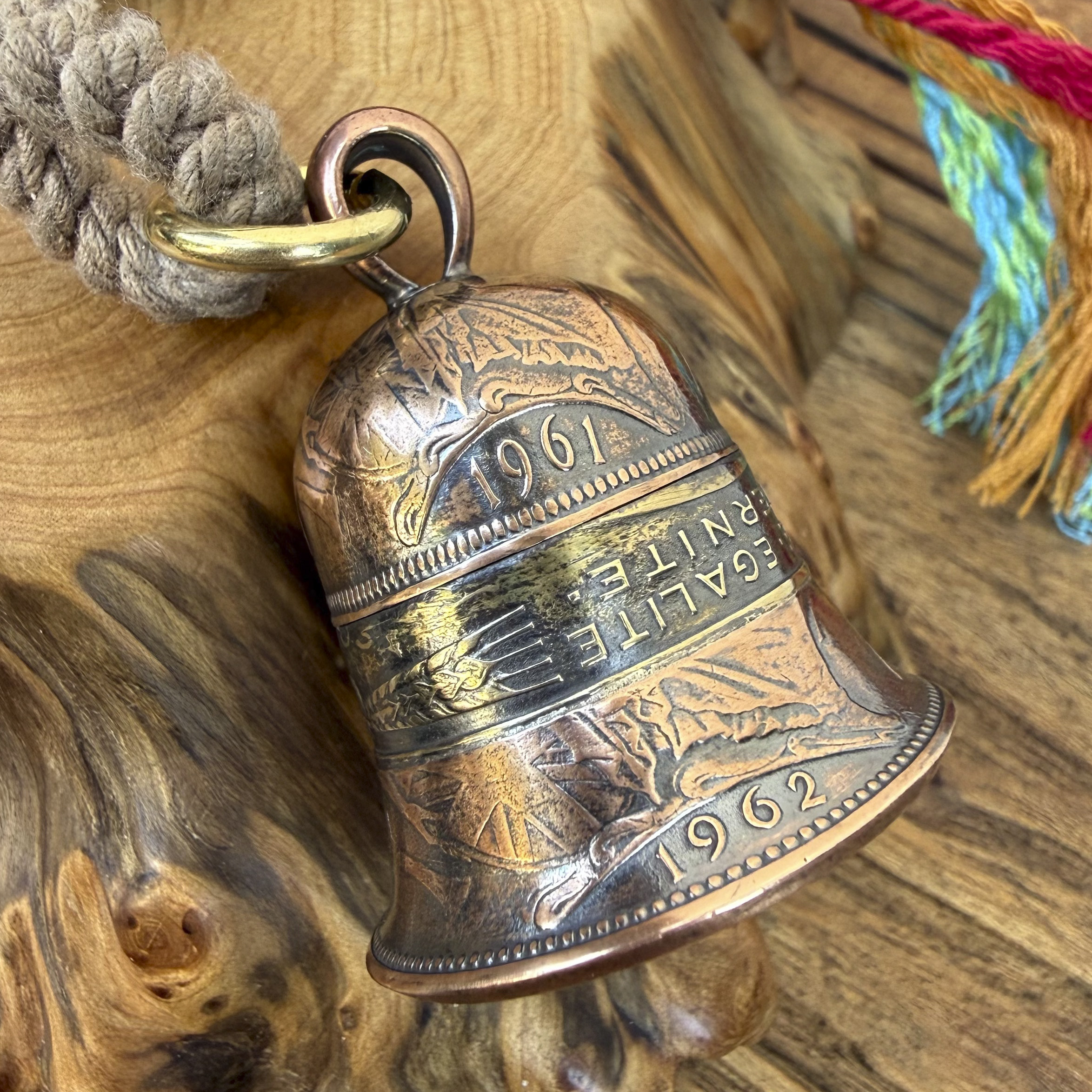 英国1便士不列颠女神硬币铜铃铛复古创意风铃钥匙包挂饰车挂件坠