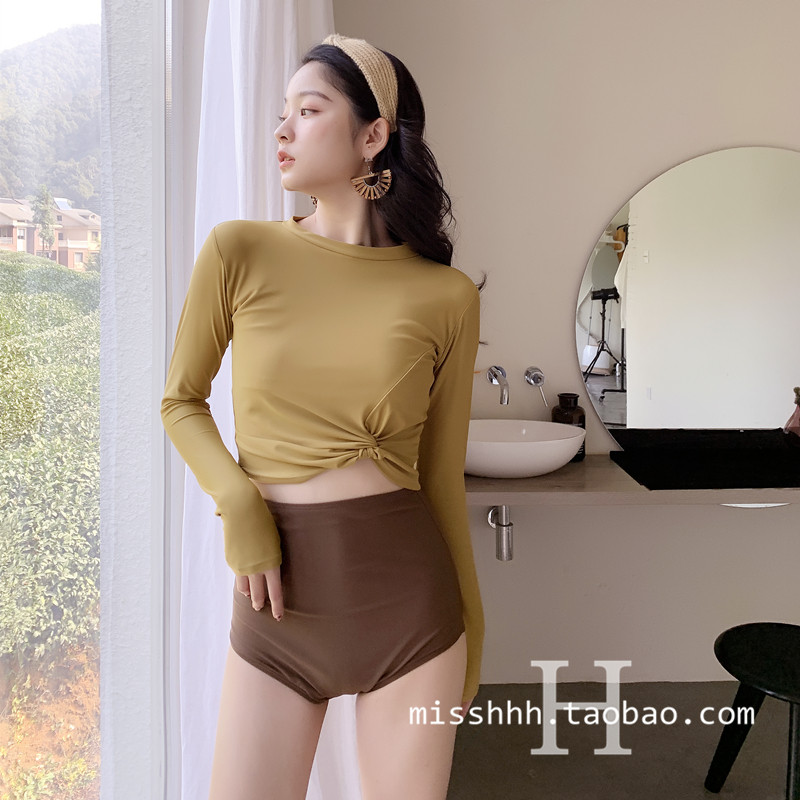 温泉长袖轻奢高腰遮肚显瘦泳衣女