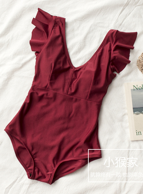 chic日韩遮肚显瘦复古性感大牌小胸V领连体高端三角泳衣女温泉