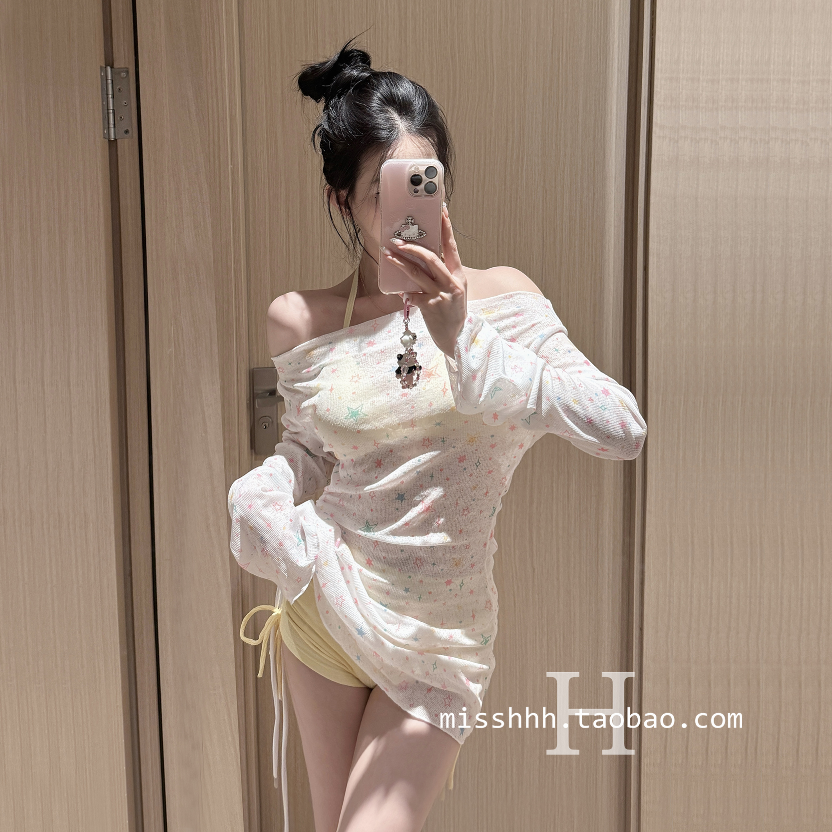 泳衣女纯欲风印花小胸分体平角三件套比基尼遮肚显瘦温泉度假泳装