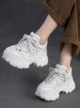 2025春秋款头层牛皮增高7c超轻白色运动鞋休闲旅游通勤气质老爹鞋