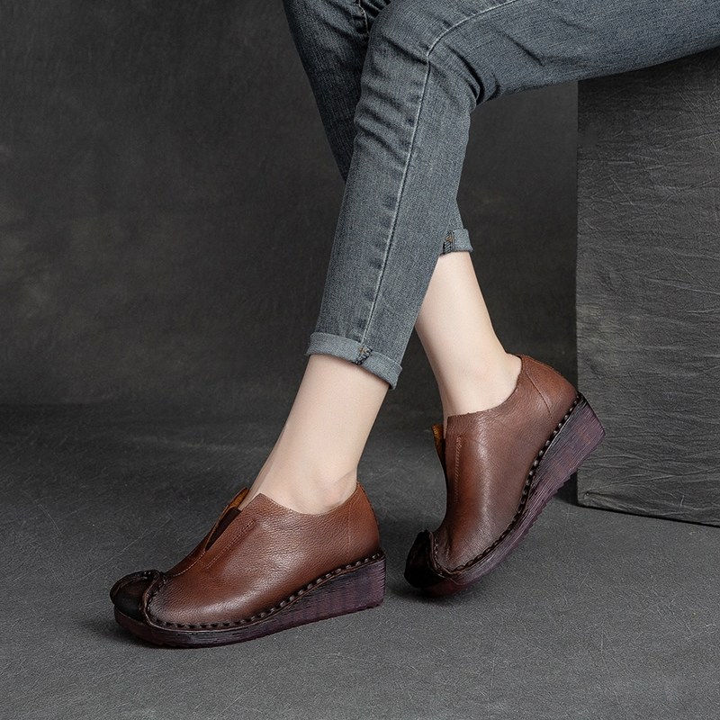 秋季新真皮复古民族风深口单鞋牛筋软底舒适妈妈鞋手工缝制女鞋,女鞋,深口单鞋,淘宝优惠券,粉丝福利购,淘宝优惠卷