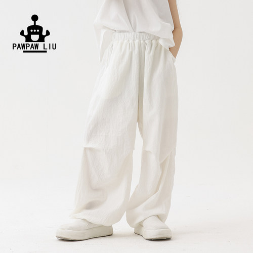 paw家原创儿童白色防晒工装裤潮
