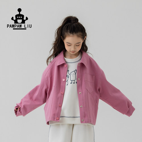 paw家原创粉色牛仔外套春装女童