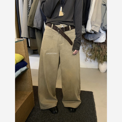 几多芝MUCHZHI  松弛感休闲工装裤加绒高腰宽松阔腿长裤19101#
