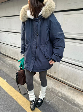 几多芝MUCHZHI  韩版大毛领连帽加厚派克服中长款羽绒服17313#