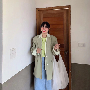 2020春季 绒面西服外套6802 新款 复古中长款 宽松韩版 iam静芝芝芝