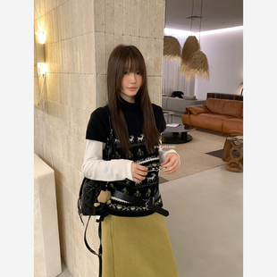 套头毛衣25225 几多芝MUCHZHI 复古百搭提花高领针织短袖