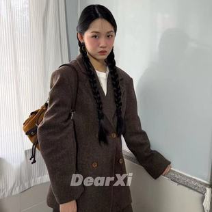 夹棉洋气两件套6025 百褶裙套装 毛呢人字纹西装 几多芝MUCHZHI