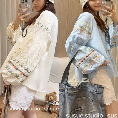 牛大雪自制波西米亚灯笼袖衬衫