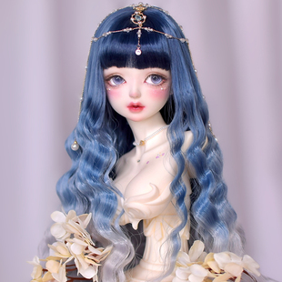 bjd娃娃假发高温丝中分刘海款蓝色渐变3分4分6分小布娃发预售包邮