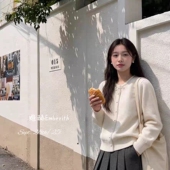 煊赫Emberith JDD5598 元 素圆领单排扣搭配蝴蝶结立体针织开衫