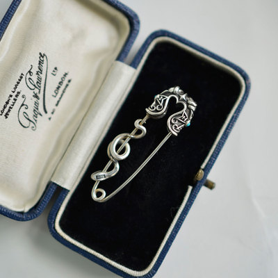 睡莲生生世世 原创设计925纯银绿松石星球蛇元素别针小众复古首饰