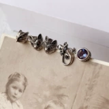 Серьги, ретро кролик, серебро 925 пробы, кот, лев, с драгоценным камнем