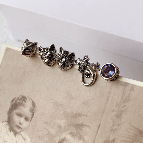Серьги, ретро кролик, серебро 925 пробы, кот, лев, с драгоценным камнем