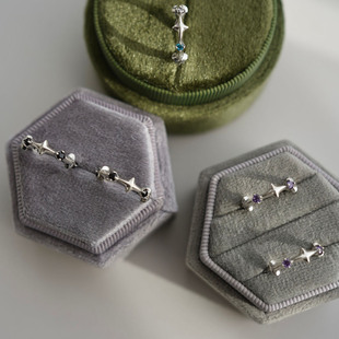 百搭耳钉 素耳圈小众个性 睡莲生生世世 原创设计925纯银星芒元