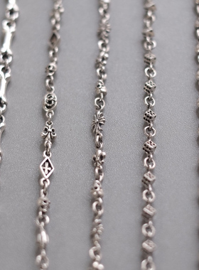 SHUI 925纯银项链手链重工复古个性骷髅十字花骨头元素男女可佩戴