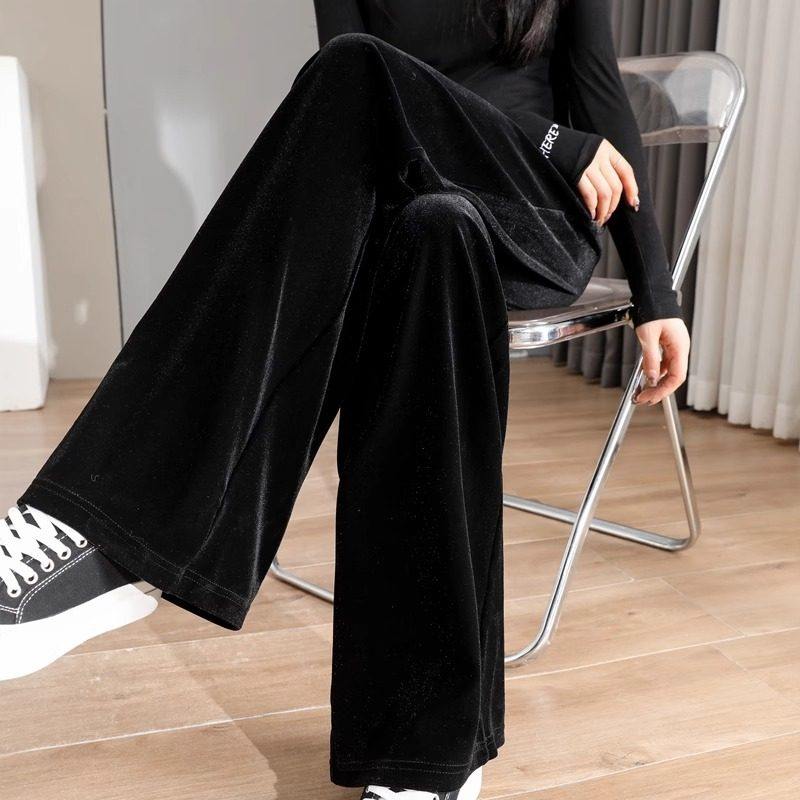 加绒金丝绒阔腿裤女秋季丝绒裤2025新款黑色垂感女裤子大码阔腿裤,女装/女士精品,大码裤装,淘宝优惠券,粉丝福利购,淘宝优惠卷