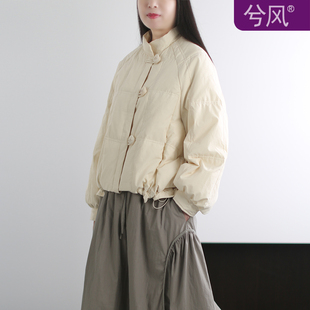兮风品牌重工高端低奢短款羽绒服女茧型抽褶防风加厚宽松外套冬暖