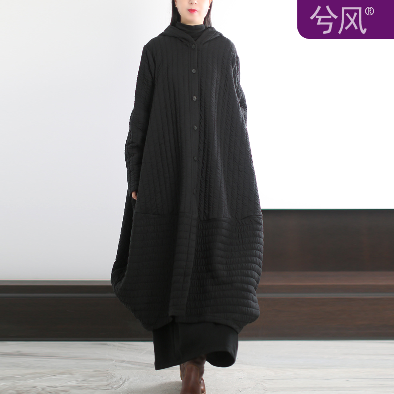 宽松茧型连帽女巫袍慵懒针织棉服