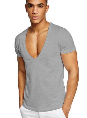 男士健身运动休闲夏季棉吸汗深V领T恤Men fitness casual T-shirt