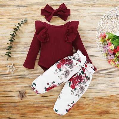 3Pcs Baby Girl Outfit Set Newborn Toddler Girls Clothes Ruff