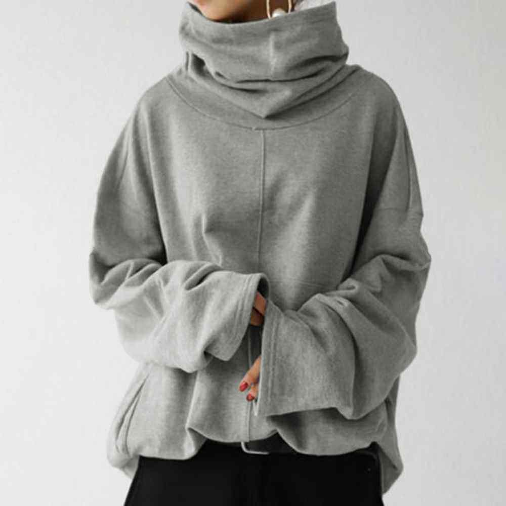 Loose casual high collar solid sweater宽松休闲高领纯色卫衣女_虎窝淘