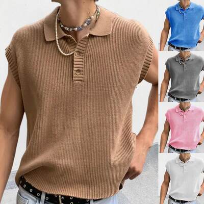 Summer Knitted Shirt Men Polo Neck Knitted Top Men&#39;s