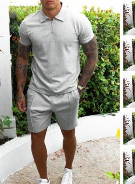Men's casual suit 男装短袖短裤休闲套装欧美修身男夏两件套