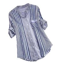 衬衫 long for womenV领条纹长袖 neck sleeved striped 女 shirt