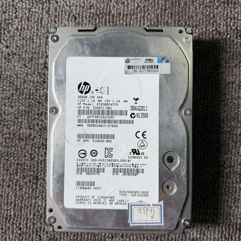 HP/惠普 300G 15K 3.5寸 SAS服务器硬盘 5--议价商品