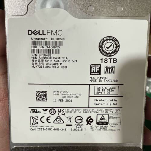 戴尔EMC 18T企业级硬盘，西数HC550，7.2K转速，--议价商品