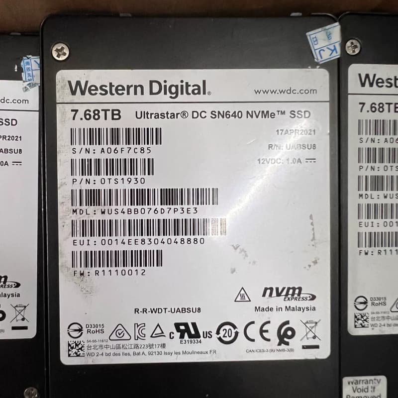 西数SN640 7.68TB企业级固态硬盘，U.2接口，NV--议价商品