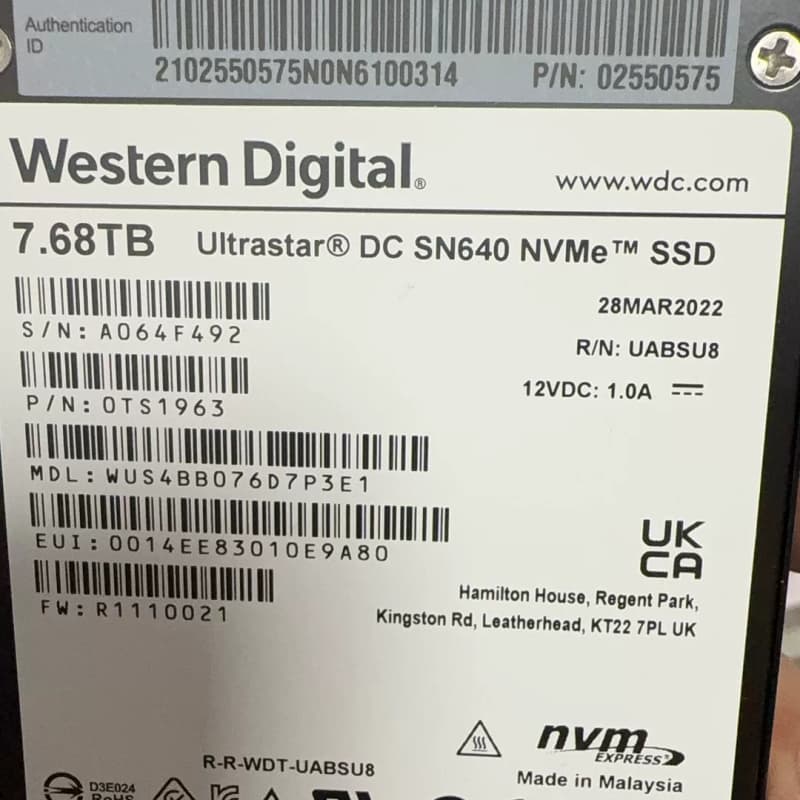 超聚变 西数SN640 7.68T企业级固态硬盘，U.2接口--议价商品