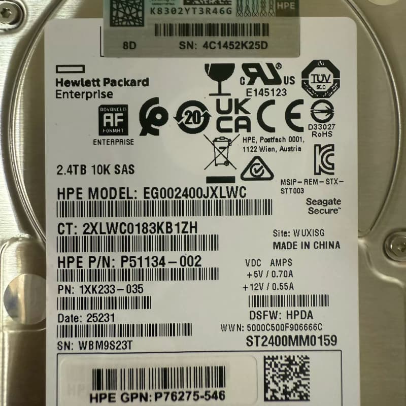 HPE惠普 2.4TB 10K SAS硬盘，型号EG0024--议价商品