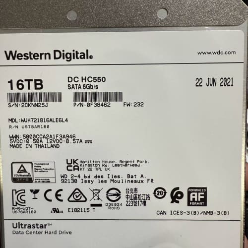 西数16T企业级硬盘,型号DC HC550,SATA 6Gb--议价商品