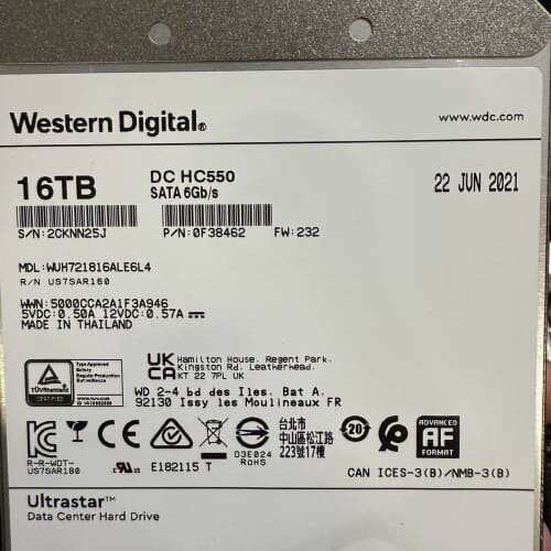 西数16T企业级硬盘，型号DC HC550，SATA 6Gb--议价商品