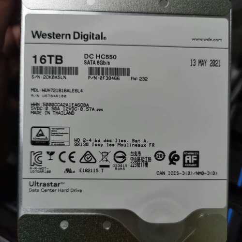 西数/WD 16T HC550 SATA硬盘 WUH7218--议价商品