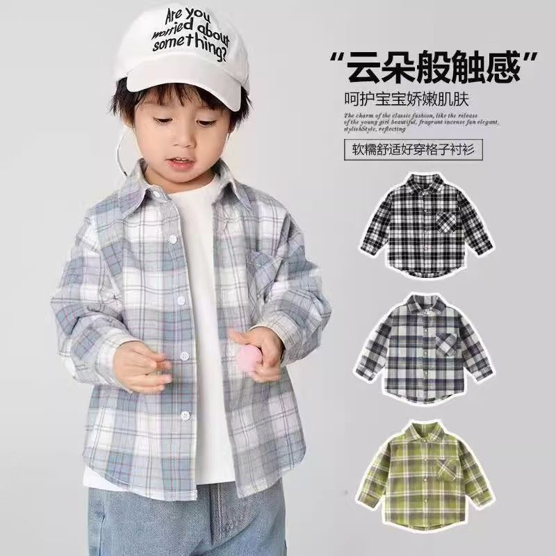 儿童长袖格子衬衫秋装男孩