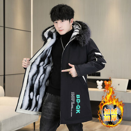 男款棉衣外套冬季上衣服秋冬款潮流青少年中长款加绒风衣冬装棉服