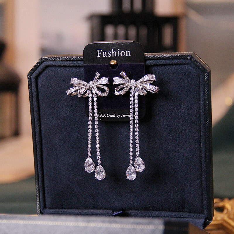 BWBRIDE新娘镀金锆石蝴蝶结耳环