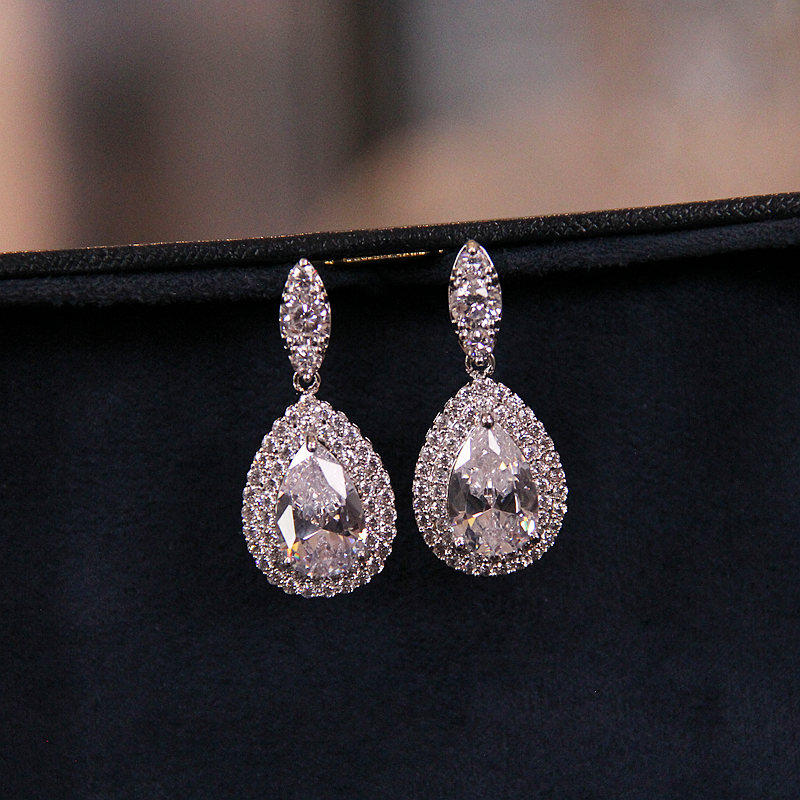 轻奢设计感气质耳环水滴耳坠女新娘婚纱礼服锆石耳饰高级感耳钉