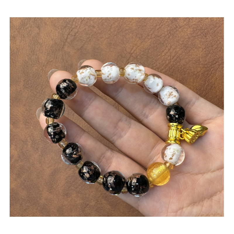 S1161-撞色琉璃手链｜黑金白搭 小众潮酷配饰