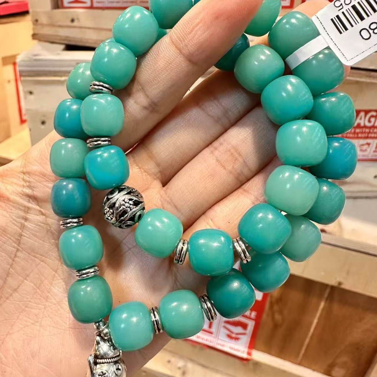 绿色菩提根手串男浓郁桶珠绕指柔菩提手链文玩女学生-JG0080