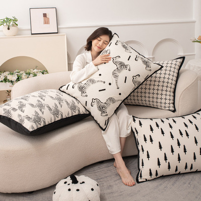 法式奶油风抱枕靠垫沙发客厅黑白轻奢感靠枕套超大号靠背垫罩