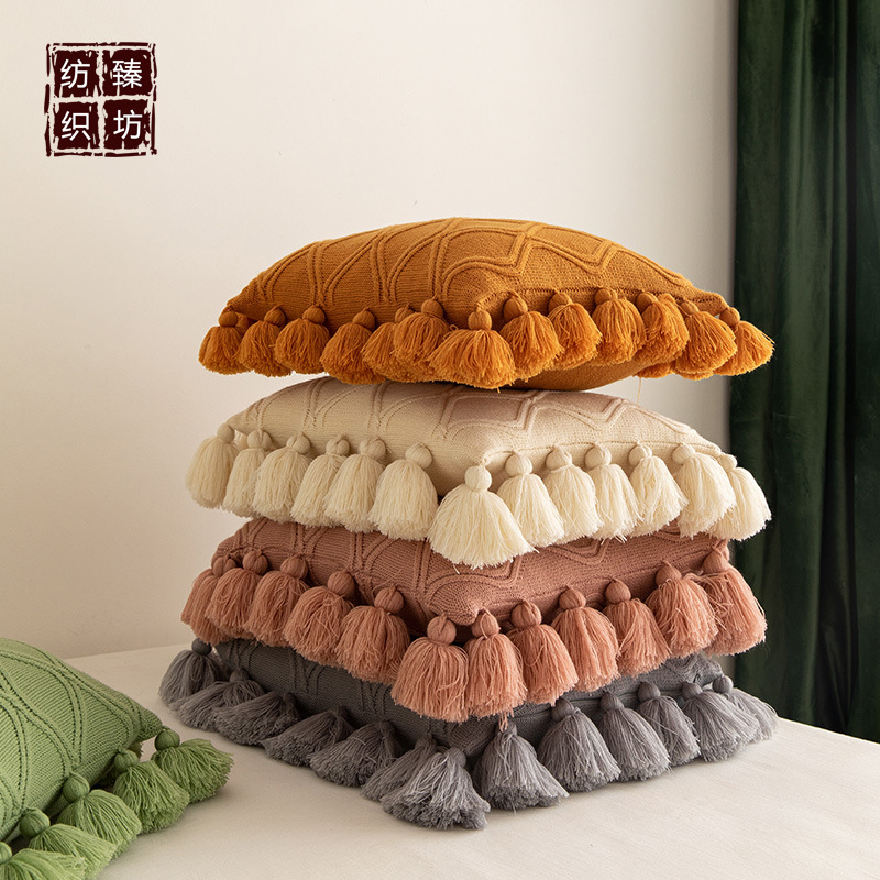 ins波纹流苏针织抱枕 汽车沙发椅子靠 家居软装配饰 拍照道具