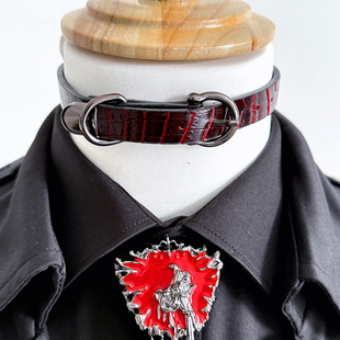 枪黑红cosplay鳄鱼纹蛇纹皮项圈皮带扣choker小众高级感颈链配饰