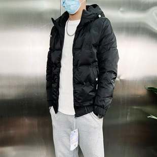 潮男冬新款男装潮流连帽羽绒服休闲纯色夹克韩版流行保暖青年外套