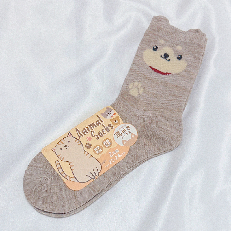 两双装外贸日单女袜春秋薄款日系萌萌可爱卡通动物复古中筒袜子