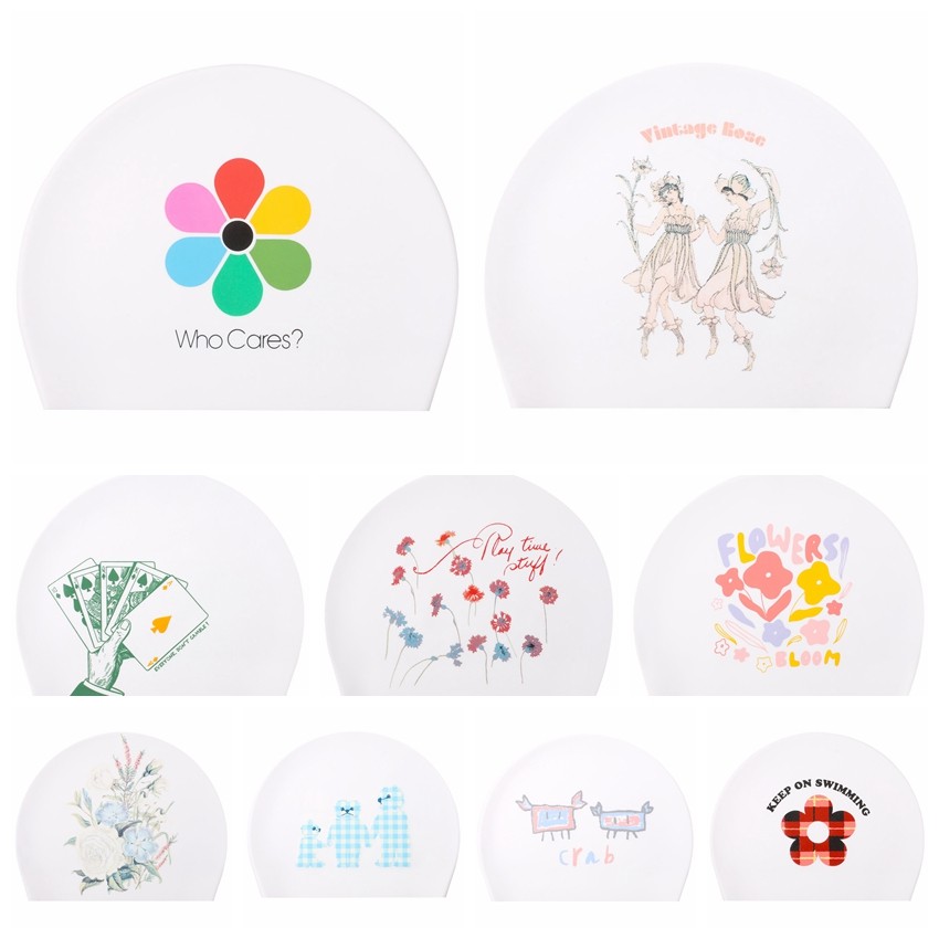 HOOG蝴格彩色炫彩印花舒适加大护发防水游泳帽护耳不勒头甜美系列